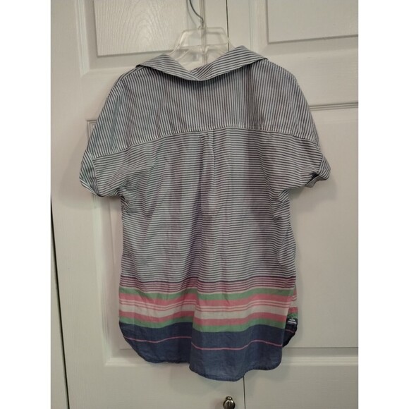 Talbots Blue and white light weight color block blouse - Picture 2 of 6